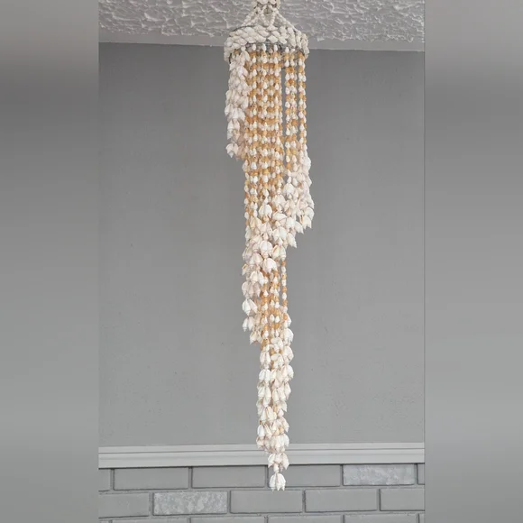 Vintage Chula Hanging Spiral Seashell Windchime Boho Beach Wedding Macrame - Picture 6 of 12